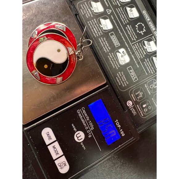 Vintage ALPACA MEXICO Silver MOP Abalone Yin Yang Drop Earrings - Picture 14 of 14